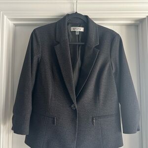 Kasper Charcoal Blazer with Zipper Pockets/Ruched Sleeves